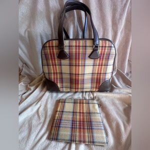 Tumi Leather Trim and Plaid Wool Duffel